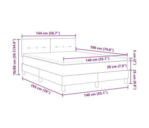 Cama Box Spring  con Colchón Rosa 140x190 cm Terciopelo