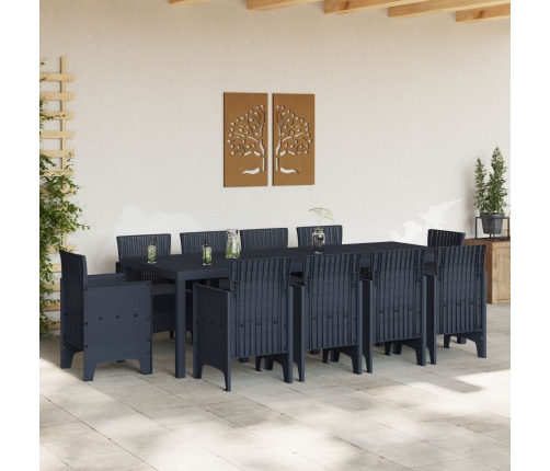 Conjunto de Comedor de Jardín de 11 Piezas con Cojines Antracita Poliratán