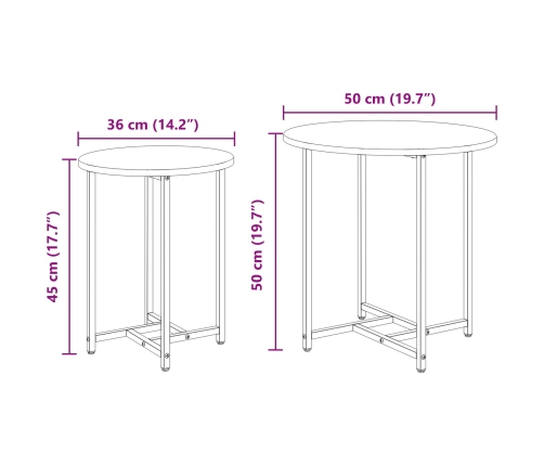 Mesa auxiliar de 2 piezas de madera antigua, madera de ingeniería y metal