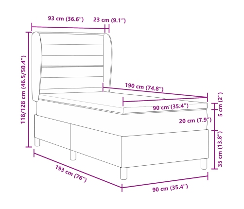 Cama con somier de  y colchón Crema 90x190 cm Tela