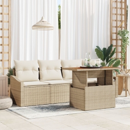 Juego de Comedor de Jardín de 5 Piezas con Cojines Beige Ratán