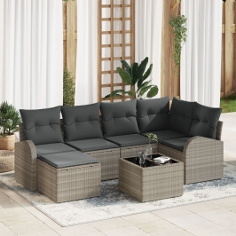 Conjunto de Sofá de Jardín de 7 Piezas con Cojines Gris de Ratán Sintético