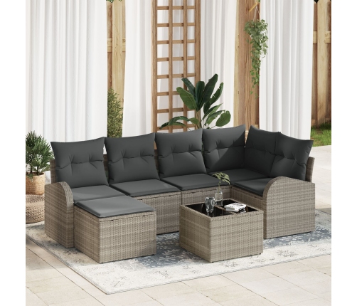 Conjunto de Sofá de Jardín de 7 Piezas con Cojines Gris de Ratán Sintético