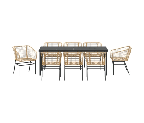 Conjunto de Comedor de Jardín de 9 Piezas Marrón Poliratán