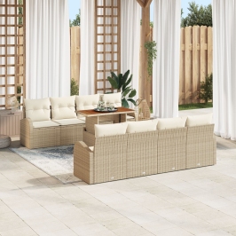 Juego de Comedor de Jardín de 9 Piezas con Cojines Beige Ratán Sintético Acacia