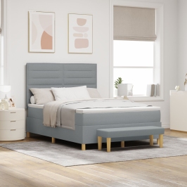 Cama con Canapé con Colchón y Banco Gris Claro 140x190 cm Tela