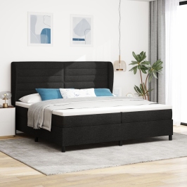 Cama Box Spring con Colchón  Negro 200x200 cm Tela