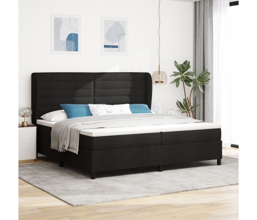 Cama Box Spring con Colchón  Negro 200x200 cm Tela