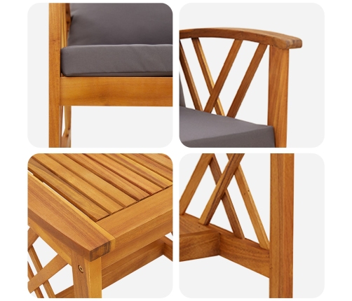 Conjunto de jardín de 3 piezas de  con cojines de madera de acacia sólida