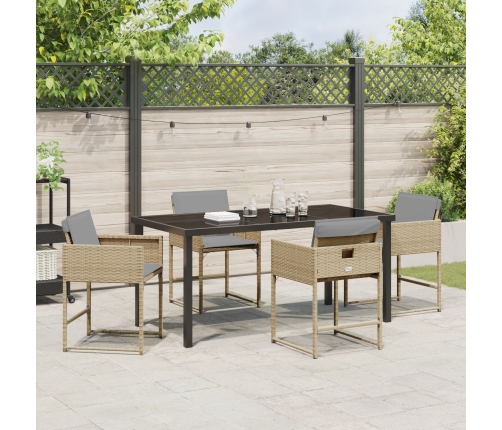 Juego de Comedor de Jardín de 5 Piezas con Cojines Beige Rattan Poliéster