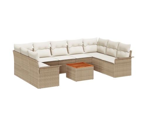 Set de Sofás de Jardín de 10 Piezas con Cojines Beige de Poliratán Acacia