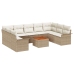 Set de Sofás de Jardín de 10 Piezas con Cojines Beige de Poliratán Acacia