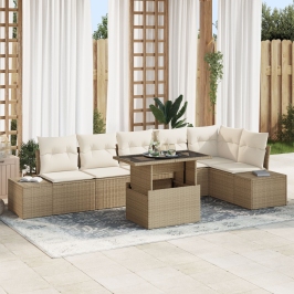 Conjunto de sofá de jardín  de 7 piezas con cojines beige de ratán polipropileno