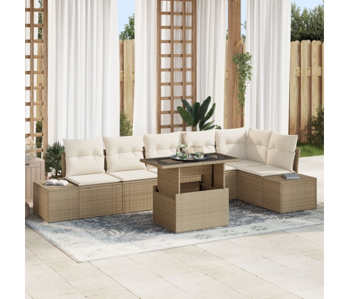Conjunto de sofá de jardín  de 7 piezas con cojines beige de ratán polipropileno