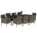 Conjunto de Comedor Jardín  de 9 Piezas con Cojines Gris Ratán Poliéster