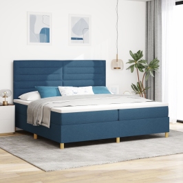 Cama con Somier  y Colchón & LED Azul 200x200 cm Tela