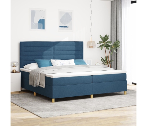 Cama con Somier  y Colchón & LED Azul 200x200 cm Tela