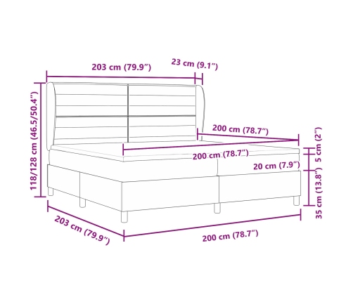 Cama Box Spring con Colchón  Negro 200x200 cm Tela