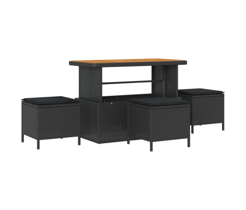 Conjunto de Comedor de Jardín de 4 Piezas con Cojines Negro de Poliratán y Acacia