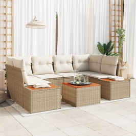 Juego de Sofás de Jardín de 7 Piezas con Cojines Beige Ratán Sintético Acacia