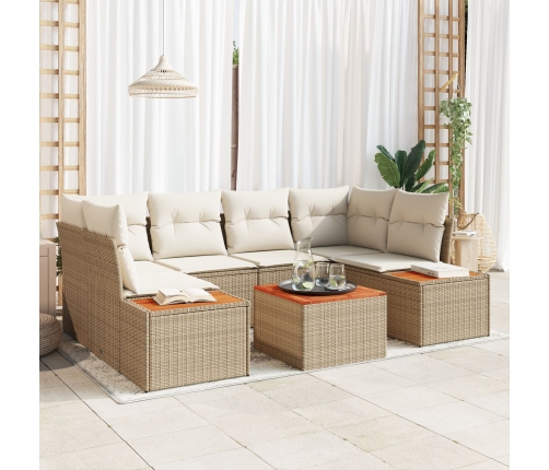 Juego de Sofás de Jardín de 7 Piezas con Cojines Beige Ratán Sintético Acacia