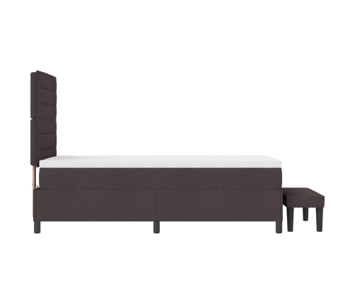 Cama con Estructura de Caja  con Colchón y Banco Marrón Oscuro 100x200 cm Tela