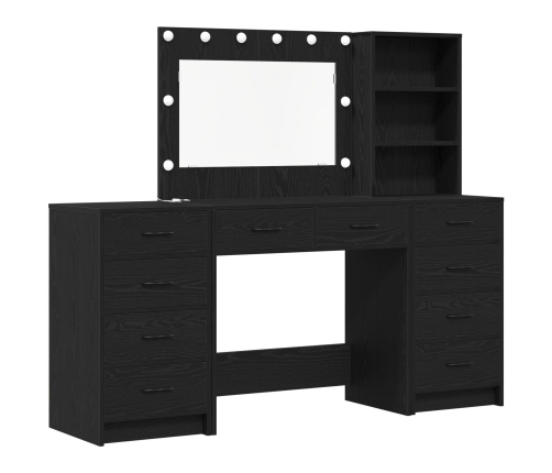 Juego de Mesa de Tocador de 3 Piezas  con LED de Madera Negra