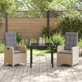 Set de Comedor de Jardín de 3 Piezas con Cojines de Ratán Beige