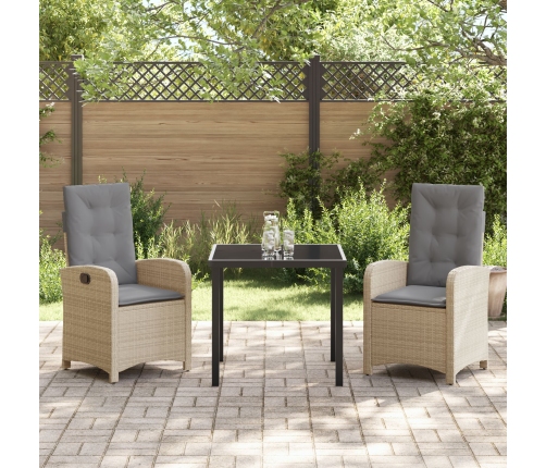 Set de Comedor de Jardín de 3 Piezas con Cojines de Ratán Beige