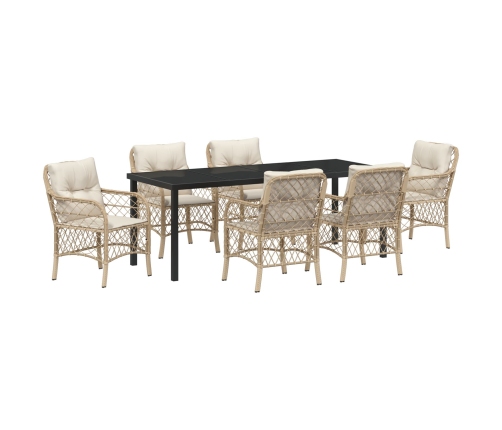 Conjunto de Comedor de Jardín de 7 Piezas con Cojines de Poliratán Beige