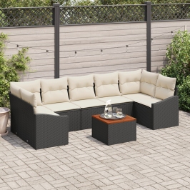 Conjunto de Sofá de Jardín  de 8 Piezas con Cojines Negro Ratán Acacia