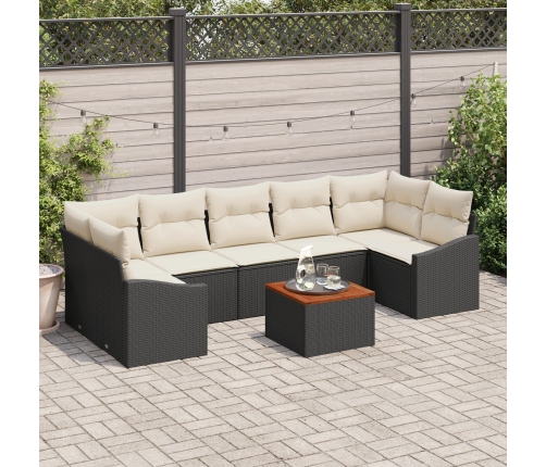 Conjunto de Sofá de Jardín  de 8 Piezas con Cojines Negro Ratán Acacia