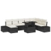 Set de Sofás de Jardín Juego de 9 Negro y crema Ratán y poliéster