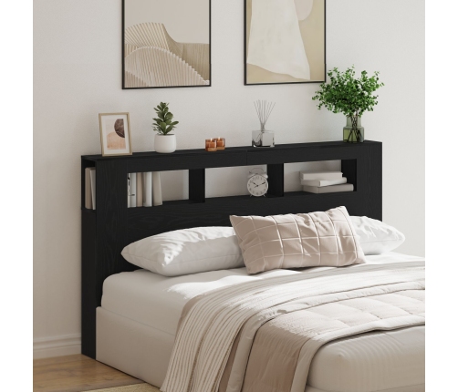 Cabezal de Almacenamiento  con Luces LED Roble Negro 180x18,5x103,5 cm