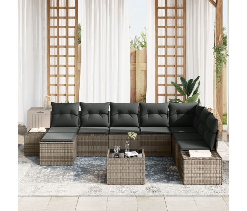 Conjunto de sofá de jardín 9 piezas Gris Ratán