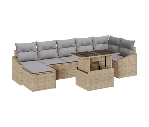Conjunto de Sofá de Jardín de 8 Piezas con Cojines Beige de Rattan PE