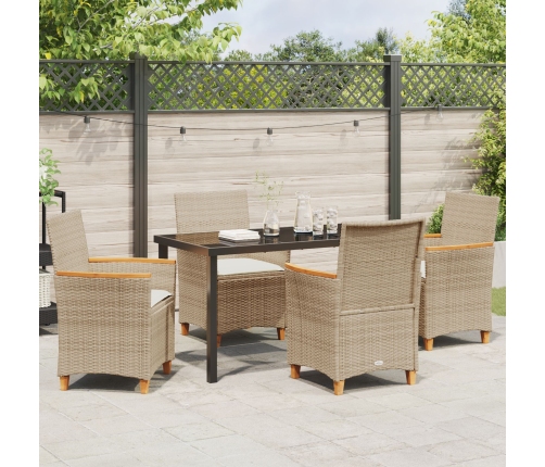 Conjunto de Comedor de Jardín  de 5 Piezas con Cojines Beige Poliratán