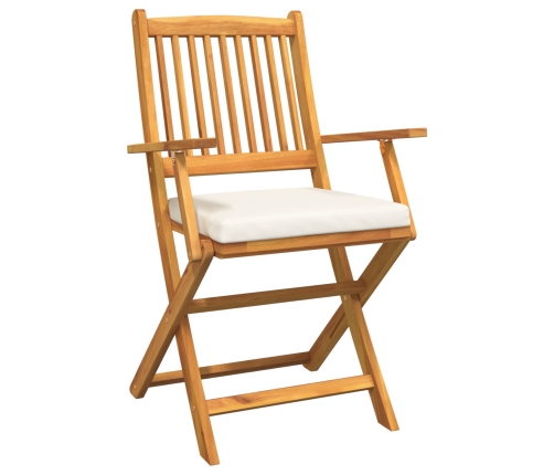 Sillas de jardín plegables  con cojín blanco 2pcs de madera de acacia maciza