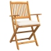 Sillas de jardín plegables  con cojín blanco 2pcs de madera de acacia maciza