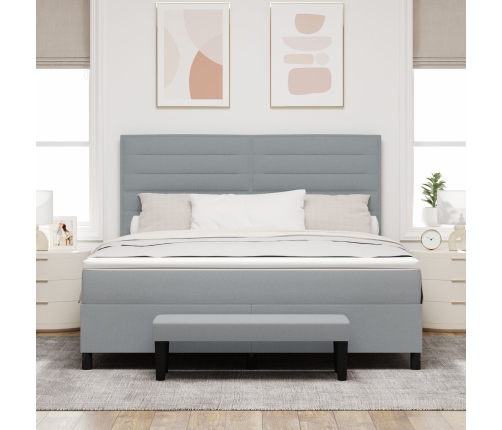Cama de muelles  con colchón y banco gris claro 180x200 cm tela