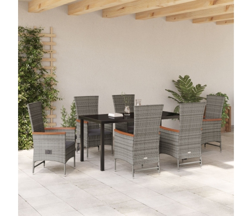 Set de Comedor de Jardín de 7 Piezas  con Cojines Poliratán Gris