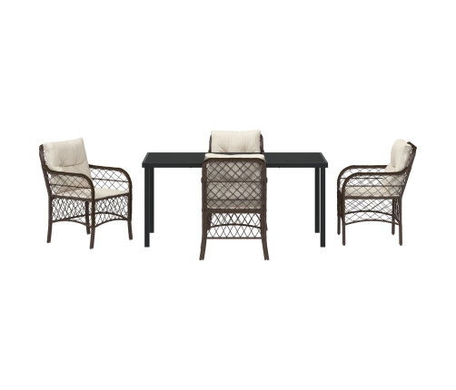 Conjunto de Comedor de Jardín de 5 Piezas con Cojines Marrón Poliratán