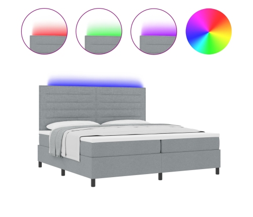 Cama con somier  con colchón y luz LED gris 200x200 cm de tela