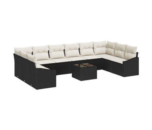 Juego de Comedor de Jardín de 10 Piezas con Cojines Beige Poliratán