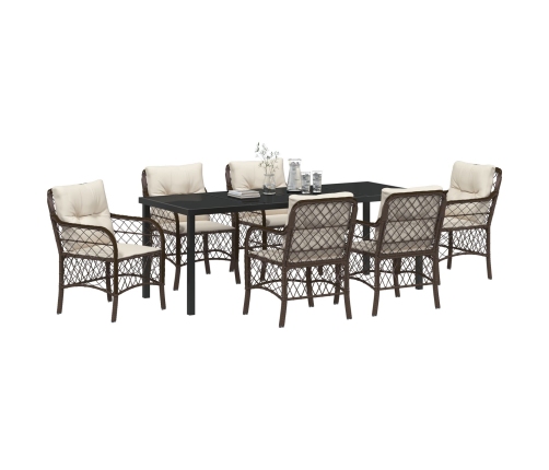 Conjunto de Comedor de Jardín  de 7 Piezas con Cojines de Poliratán Marrón