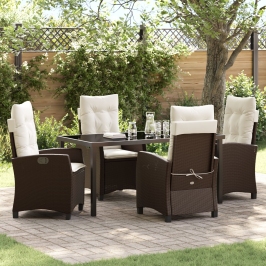 Conjunto de comedor de jardín  de 5 piezas con cojines Marrón Poliratán