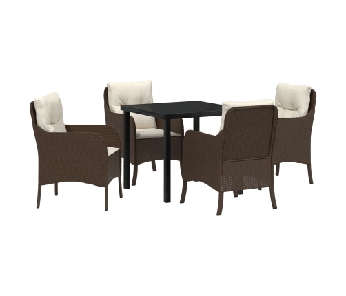 Set de Comedor de Jardín  de 5 Piezas con Cojines Marrón Poliratán