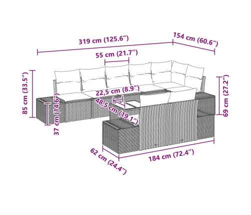 Conjunto de Sofá de Jardín Set de 9 Negro