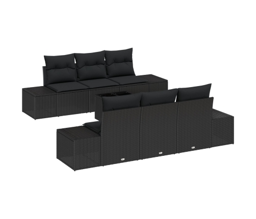 Conjunto de Sofás de Jardín  7 Piezas Negro Ratán, Poliéster