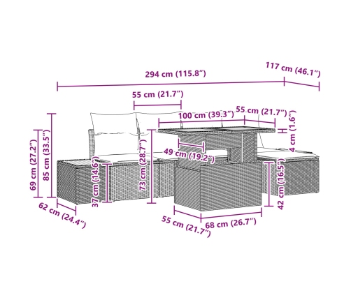 Conjunto de Sofá de Jardín  Conjunto de 6 Gris